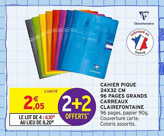 Cahier Pique 24x32 cm 96 pages Grands Carreaux Clairefontaine