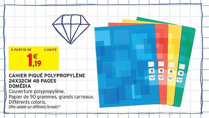 Cahier Piqué Polypropylène 24x32cm 48 Pages Domédia