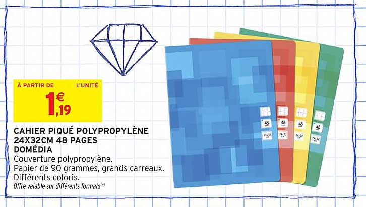 CAHIER PIQUÉ POLYPROPYLÈNE 24X32CM 48 PAGES DOMÉDIA