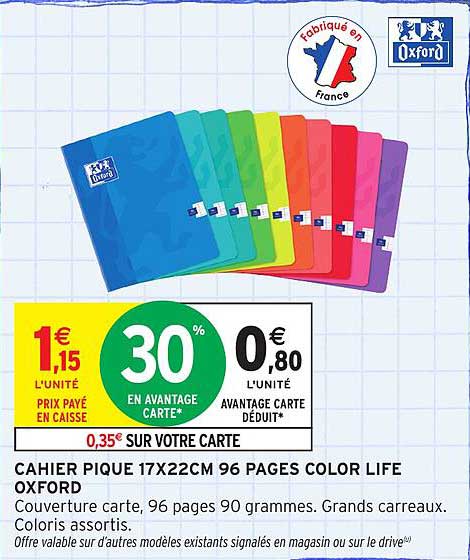 CAHIERS PIQUE 17X22CM 96 PAGES COLOR LIFE OXFORD