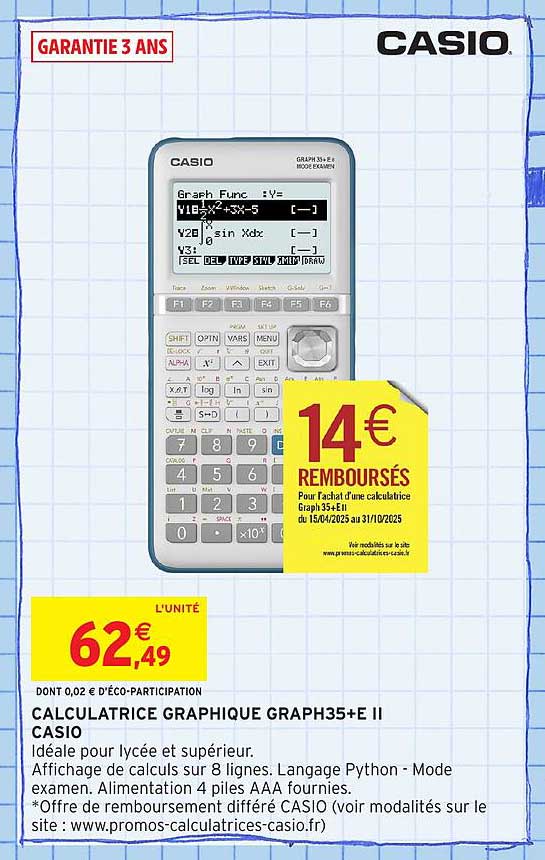 CALCULATRICE GRAPHIQUE GRAPH35+E II CASIO