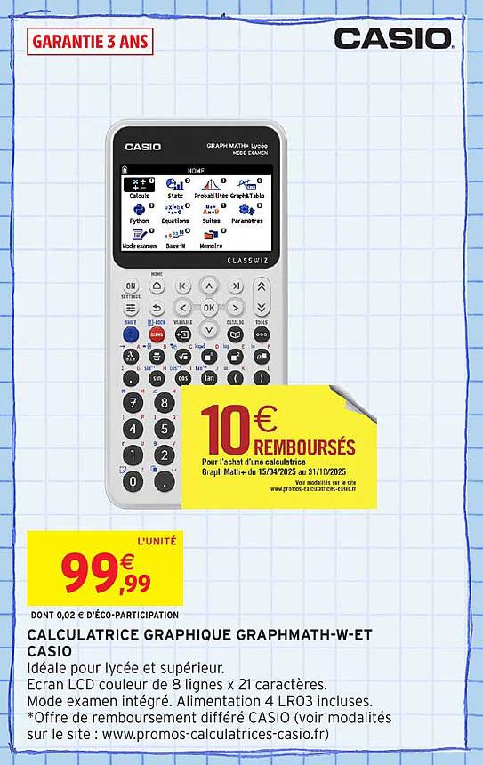 CALCULATRICE GRAPHIQUE GRAPHMATH-W-ET CASIO