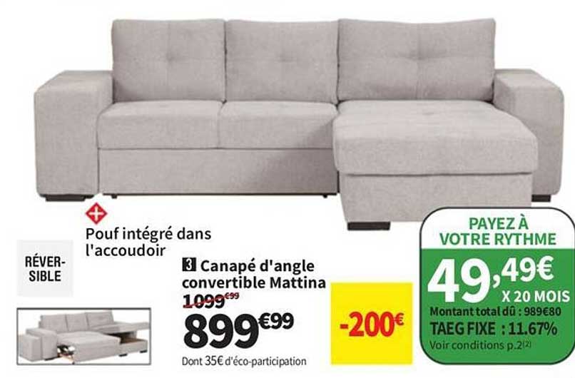 Canapé d'angle convertible Mattina