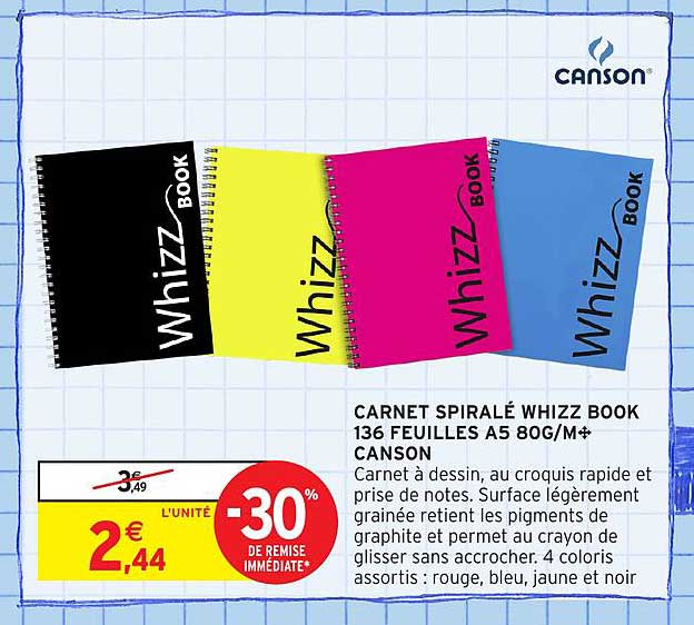 CARNET SPIRALÉ WHIZZ BOOK 136 FEUILLES A5 80G/M² CANSON