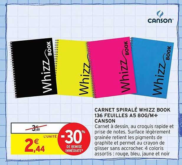 Carnet Spiralé Whizz Book 136 Feuilles A5 80G/M² Canson