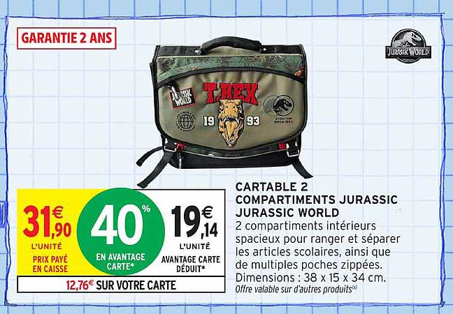 CARTABLE 2 COMPARTIMENTS JURASSIC JURASSIC WORLD