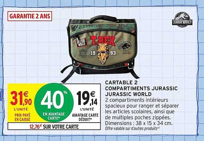 CARTABLE 2 COMPARTIMENTS JURASSIC JURASSIC WORLD