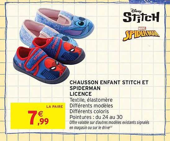CHAUSSON ENFANT STITCH ET SPIDERMAN