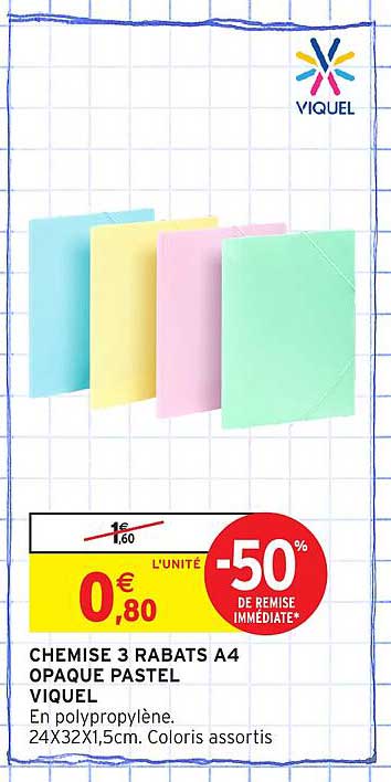 CHEMISE 3 RABATS A4 OPAC PASTEL VIQUEL