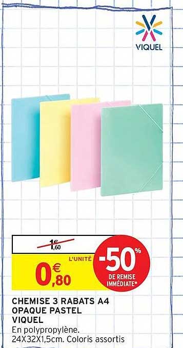 CHEMISE 3 RABATS A4 OPAQUE PASTEL VIQUEL