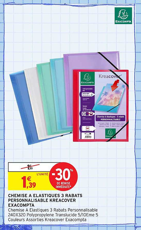 CHEMISE A ELASTIQUES 3 RABATS PERSONNALISABLE KREACOVER EXACOMPTA