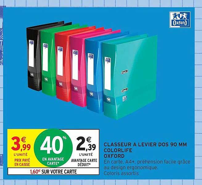 CLASSEUR A LEVIER DOS 90 MM COLORLIFE OXFORD