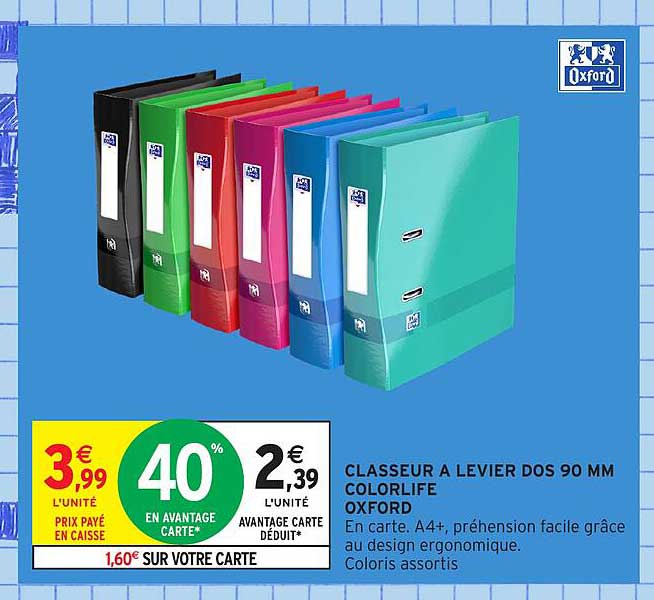 CLASSEUR A LEVIER DOS 90 MM COLORLIFE OXFORD