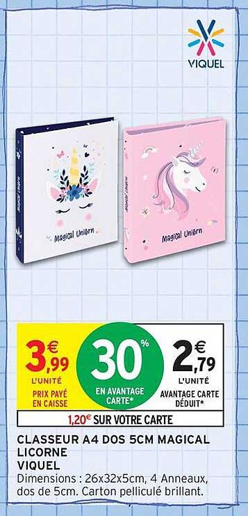 CLASSEUR A4 DOS 5CM MAGICAL LICORNE VIQUEL