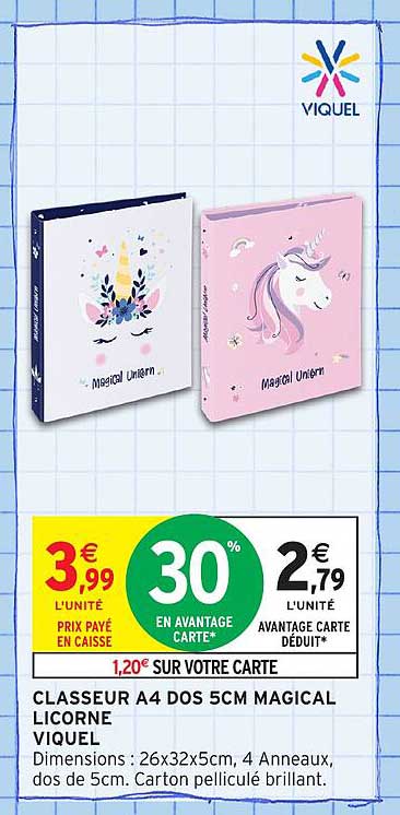 CLASSEUR A4 DOS 5CM MAGICAL LICORNE VIQUEL