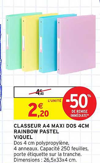 CLASSEUR A4 MAXI DOS 4CM RAINBOW PASTEL VIQUEL