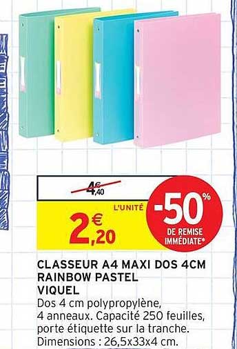 CLASSEUR A4 MAXI DOS 4CM RAINBOW PASTEL VIQUEL