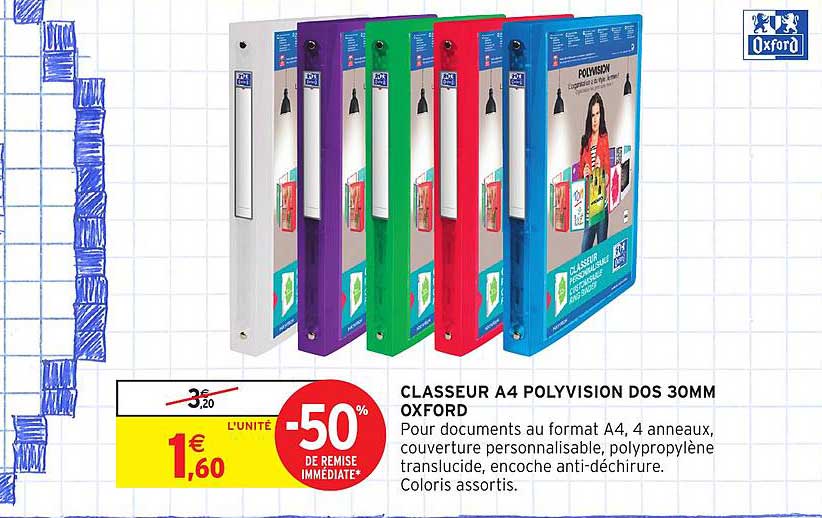 CLASSEUR A4 POLYVISION DOS 30MM OXFORD