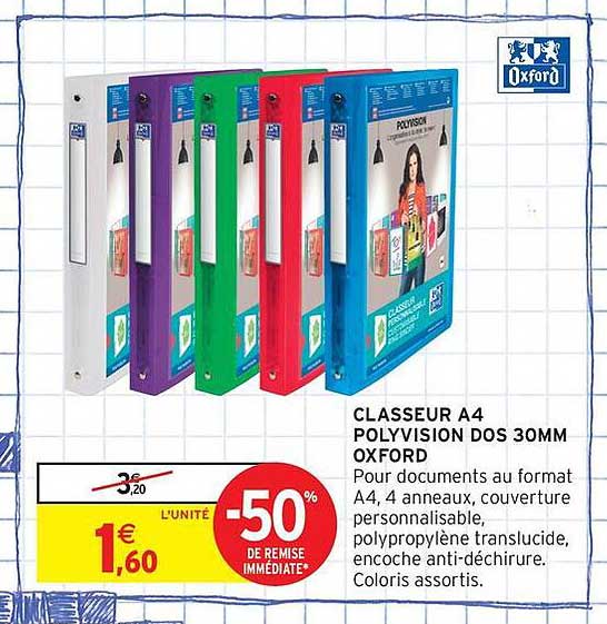 CLASSEUR A4 POLYVISION DOS 30MM OXFORD