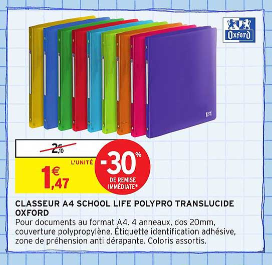CLASSEUR A4 SCHOOL LIFE POLYPRO TRANSLUCIDE OXFORD