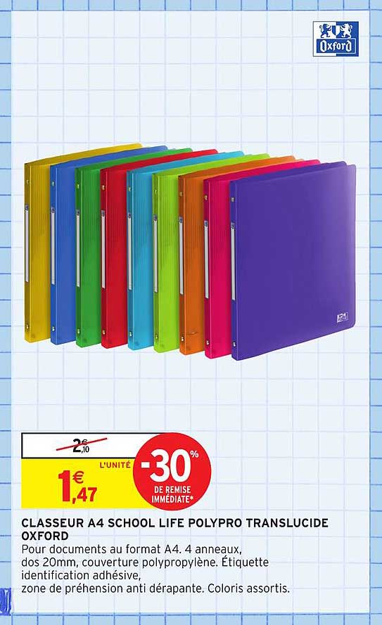 CLASSEUR A4 SCHOOL LIFE POLYPRO TRANSLUCIDE OXFORD