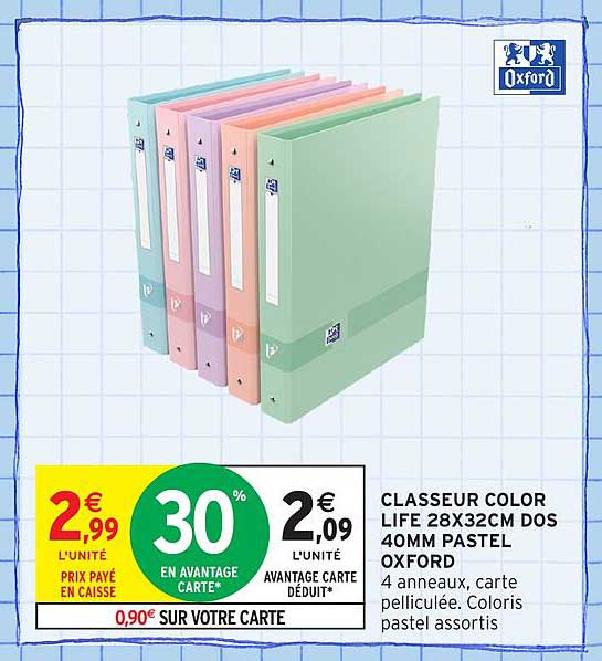 CLASSEUR COLOR LIFE 28X32CM DOS 40MM PASTEL OXFORD