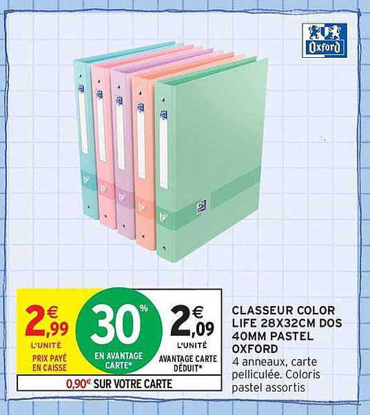 CLASSEUR COLOR LIFE 28X32CM DOS 40MM PASTEL OXFORD