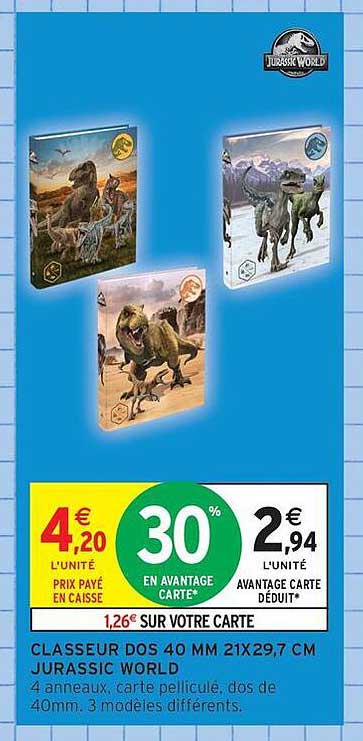 CLASSEUR DOS 40 MM 21X29,7 CM JURASSIC WORLD