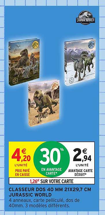 CLASSEUR DOS 40 MM 21X29,7 CM JURASSIC WORLD