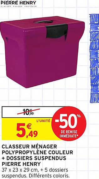 CLASSEUR MÉNAGER POLYPROPYLÈNE COULEUR + DOSSIERS SUSPENDUS PIERRE HENRY
