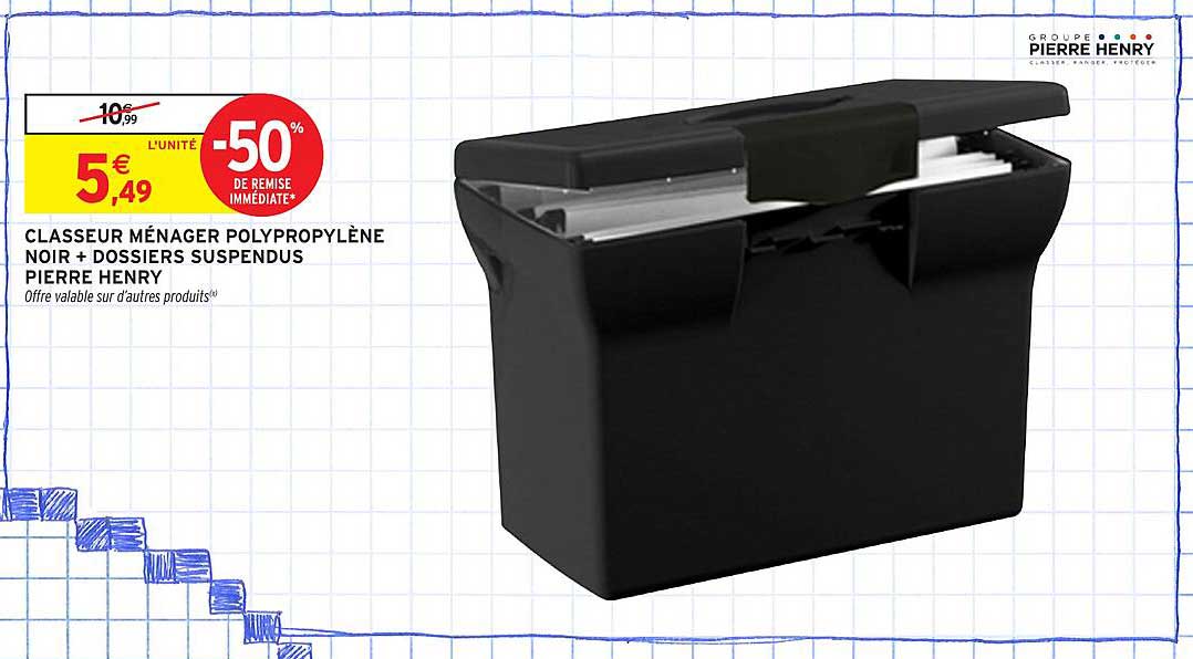 CLASSEUR MÉNAGER POLYPROPYLÈNE NOIR + DOSSIERS SUSPENDUS PIERRE HENRY