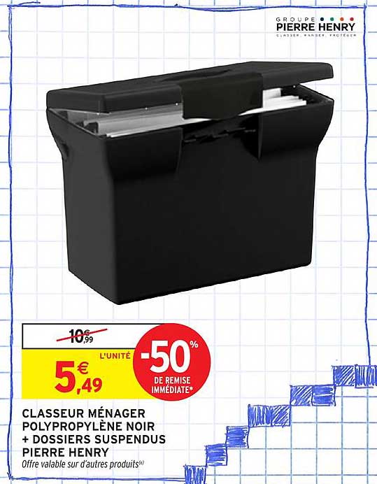CLASSEUR MÉNAGER POLYPROPYLÈNE NOIR + DOSSIERS SUSPENDUS PIERRE HENRY