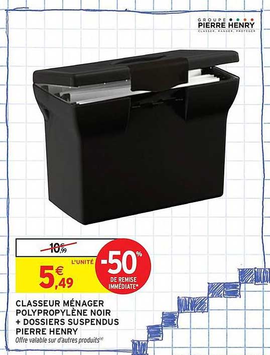 CLASSEUR MÉNAGER POLYPROPYLÈNE NOIR + DOSSIERS SUSPENDUS PIERRE HENRY