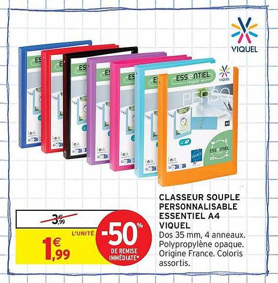 CLASSEUR SOUPLE PERSONNALISABLE ESSENTIEL A4 VIQUEL