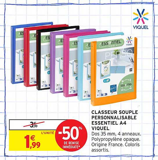 CLASSEUR SOUPLE PERSONNALISABLE ESSENTIEL A4 VIQUEL
