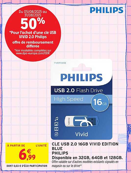 CLE USB 2.0 16GB VIVID EDITION BLUE PHILIPS
