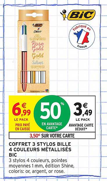 COFFRET 3 STYLOS BILLE 4 COULEURS MÉTALLISÉS BIC