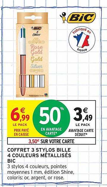 COFFRET 3 STYLOS BILLE 4 COULEURS MÉTALLISÉS BIC