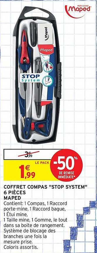 COFFRET COMPAS "STOP SYSTEM" 6 PIÈCES MAPED