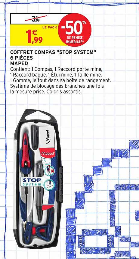 COFFRET COMPAS "STOP SYSTEM" 6 PIÈCES MAPED