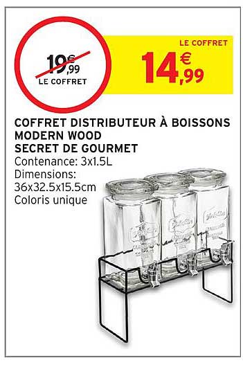 COFFRET DISTRIBUTEUR À BOISSONS MODERN WOOD SECRET DE GOURMET