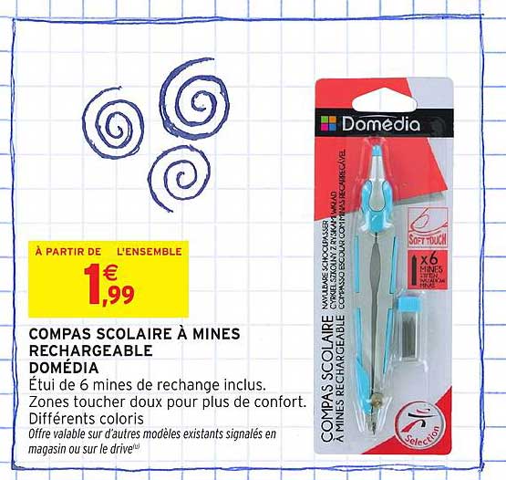 COMPAS SCOLAIRE À MINES RECHARGEABLE DOMÉDIA