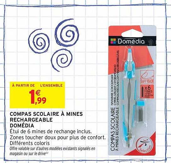 COMPAS SCOLAIRE À MINES RECHARGEABLE DOMÉDIA