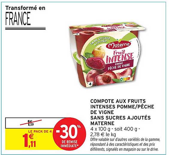 COMPOTE AUX FRUITS INTENSES POMME/PECHE DE VIGNE SANS SUCRES AJOUTES MATERNELLE