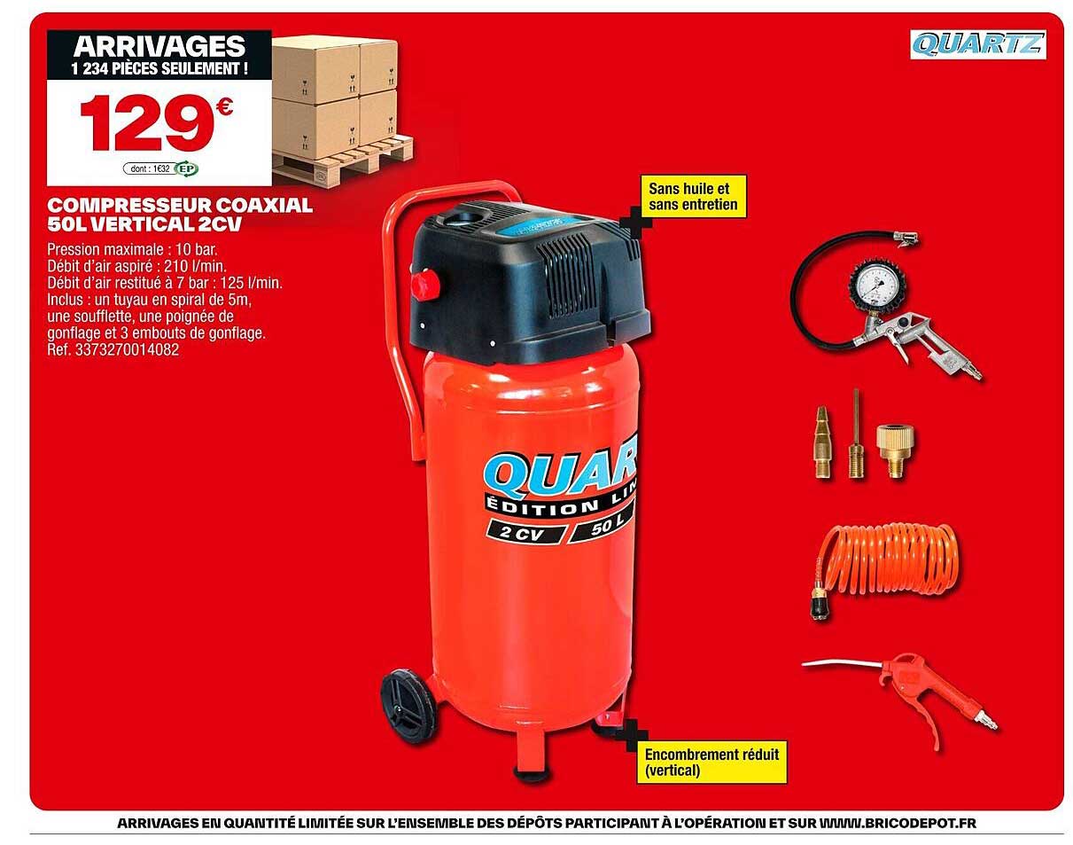 COMPRESSEUR COAXIAL 50L VERTICAL 2CV