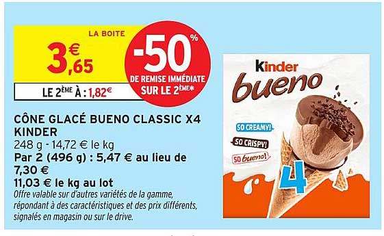 CÔNE GLACÉ BUENO CLASSIC X4 KINDER