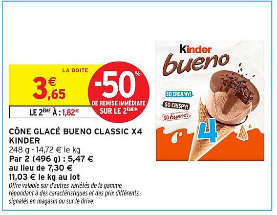 CÔNE GLACÉ BUENO CLASSIC X4 KINDER