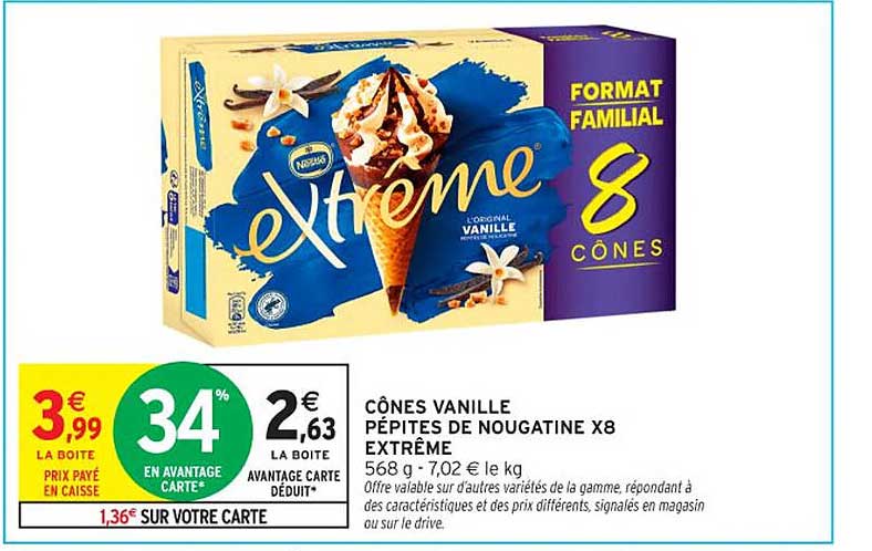 CONES VANILLE PÉPITES DE NOUGATINE X8 EXTREME