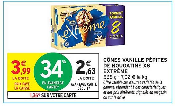 CÔNES VANILLE PÉPITES DE NOUGATINE X8 EXTREME