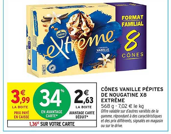 Cônes Vanille Pépites de Nougatine X8 Extrême